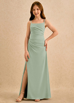 Azazie Cannoli Girls Formal Abiti da Ragazza di Fiori Abito A-Line in Chiffon Plissettato Verde Salvia image5