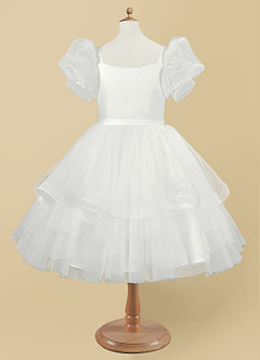 Azazie Bubbles Flower Girl Dresses Diamond White Ball-Gown with Sleeves Organza Dress image4