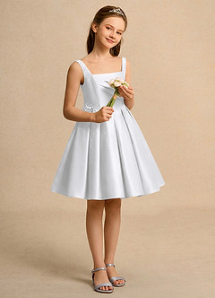 Azazie Jello Flower Girl Dresses White Ball-Gown Pleated Matte Satin Dress image4