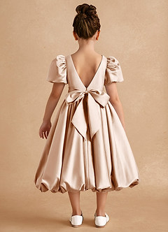 Azazie Jellybean Sukienki dla dziewczynek sypiących kwiaty Suknia balowa Marszczony Matowy satynowy Długość herbaty Sukienka image2