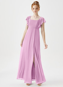 Azazie Bondi Junior A-Linie Seitliche Cut-Outs Gittergewebe Kleid Bonbonrosa image3