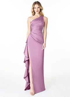 Azazie Latrice Bridesmaid Dresses Wisteria Sheath One Shoulder Cascading Ruffles Stretch Satin Dress image1