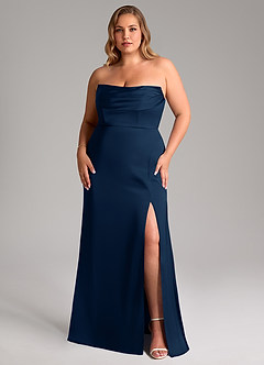 Azazie Saige Brautjungfernkleider Etui Schulterfrei Stretch-Satin Kleid Dunkelmarine image16