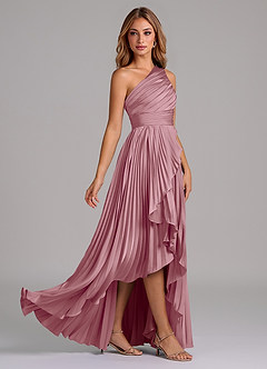 Azazie Lyrica Robes de demoiselle d'honneur Robe Trapèze en Satin extensible Une épaule Mauve Vintage image3