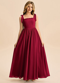 Azazie Delia Junior Abito A-Line in Chiffon Fiocco Borgogna image3