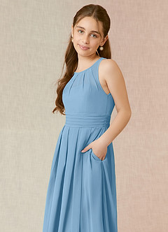 Azazie Bibiane Junior Steel Blue A-Line Pleated Chiffon Dress image7