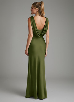 Azazie Elena Bridesmaid Dresses Bright Olive Mermaid Pleated Stretch Satin Dress image2