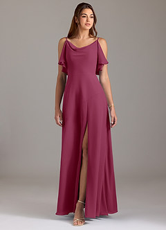 Azazie Darcia Bridesmaid Dresses Mulberry A-Line Side Slit Chiffon Dress image3