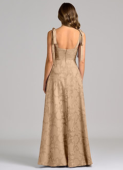 Azazie Debra Bridesmaid Dresses Champagne A-Line with Pockets Floral Burnout Dress image6