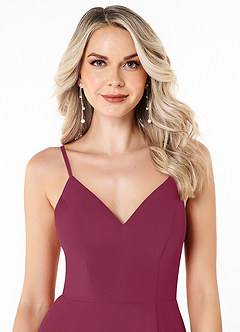 Azazie Lena Bridesmaid Dresses Mulberry A-Line Lace Chiffon Dress image4