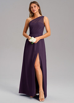 Azazie Phaedra Bridesmaid Dresses Plum A-Line One Shoulder Chiffon Dress image12