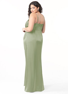 Azazie Maci Bridesmaid Dresses Dusty Sage A-Line V-Neck Pleated Stretch Satin Dress image8