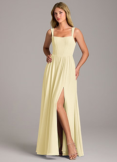 Azazie Rosaline Robes de demoiselle d'honneur Robe Trapèze en Mousseline de soie Fente Latérale Sorbet Citron image5