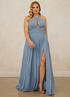 Christian Siriano Bridal for Azazie 1009 Bridesmaid Dresses Dusty Blue A-Line Pleated Chiffon Dress image9
