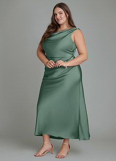 Azazie Kieryn Bridesmaid Dresses Eucalyptus Mermaid Pleated Stretch Satin Dress image9