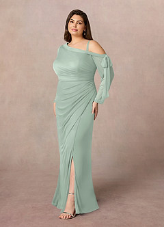 Azazie Marna Mother of the Bride Dresses Agave Sheath One Shoulder Mesh Dress image2