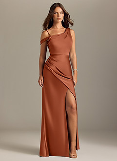Azazie Madelyn Brautjungfernkleider Wandelbar Meerjungfrau-Linie Schulterfrei Stretch-Satin Kleid Zedernrose image9