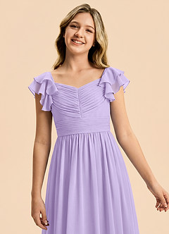 Azazie Anaya Junior Abito A-Line in Chiffon Scollo a Cuore Lilla image6