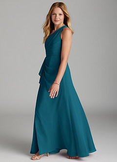 Azazie Maive Junior Ink Blue A-Line Pleated Chiffon Dress image5