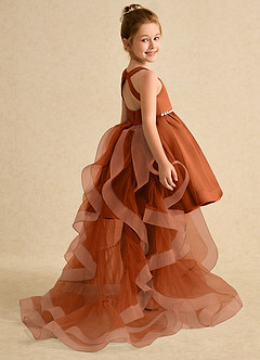 Azazie Julietta Flower Girl Dresses Burnt Orange Ball-Gown Convertible Tulle Dress image6