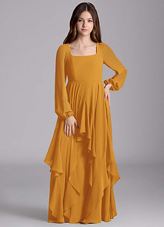 Azazie Clara Junior Vestido de Caramelo de Gasa de Corte en A con Blusón image5