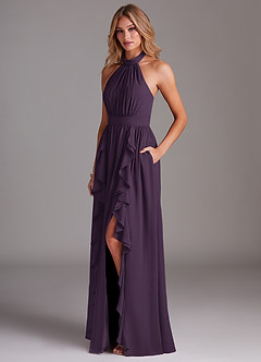 Azazie Avary Bridesmaid Dresses Plum A-Line Pleated Chiffon Dress image2