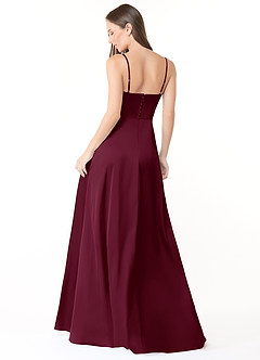 Azazie Halsey Bridesmaid Dresses Mulberry Sheath Side Slit Stretch Satin Dress image2