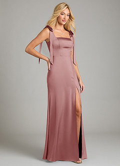 Azazie Frostine Bridesmaid Dresses Dusty Rose A-Line Bow Stretch Satin Dress image5
