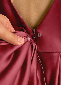 Azazie Cailee Flower Girl Dresses Pomegranate Ball-Gown Pleated Matte Satin Dress image5