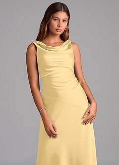 Azazie Nerine Rochii de domnișoară de onoare A-Line Plisată Satin elastic Lungime până la podea Rochie image6