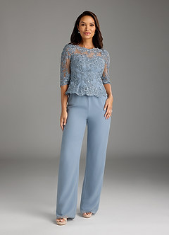 Azazie Florida Mother of the Bride Dresses Dusty Blue Jumpsuit/Pantsuit Sequins Chiffon Dress image3