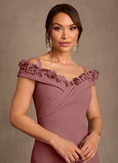 Azazie Jettie Mother of the Bride Dresses Desert Rose Sheath Pleated Chiffon Dress image4