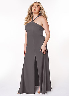 Azazie Rue Bridesmaid Dresses Steel Grey A-Line Halter Chiffon Dress image9