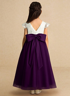 Azazie Pookie Flower Girl Dresses Grape A-Line Lace Tulle Dress image5