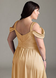 Azazie Lianne Brautjungfernkleider A-Linie Schulterfrei Stretch-Satin Kleid Gold image7
