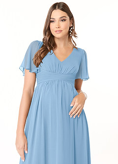 Azazie Verna Äitiys morsiusneito mekot A-linja V-kaula rypytetty Sifonki Lattian pituus Pukeutua image5