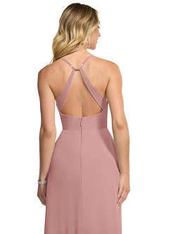 Azazie Davis Robes de demoiselle d'honneur Robe Trapèze en Mousseline de soie Col en V Rose Poussiéreuse image6