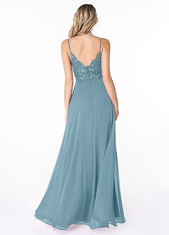 Azazie Lena Bridesmaid Dresses Moody Blue A-Line Lace Chiffon Dress image2