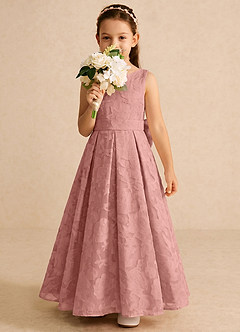 Azazie Pipssy Robe Demoiselle D'honneur Fillette Robe Trapèze en Blumen-Burnout Plissé Rosette image3