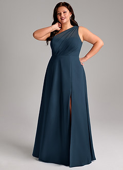 Azazie Phaedra Bridesmaid Dresses Dark Navy A-Line One Shoulder Chiffon Dress image13