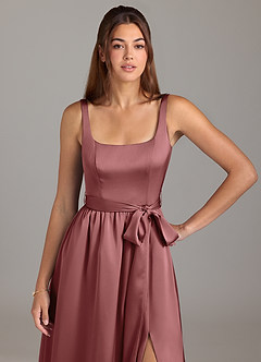 Azazie Elliott Bridesmaid Dresses Amethyst A-Line with Pockets Stretch Satin Dress image2