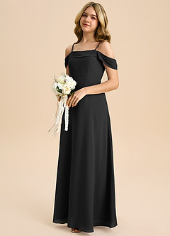 Azazie Anselie Junior Black A-Line Off the Shoulder Chiffon Dress image6