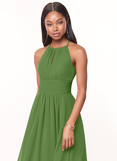Azazie Bonnie Bridesmaid Dresses Basil A-Line Keyhole Ruched Chiffon Dress image5