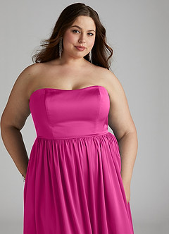 Azazie Morana Bridesmaid Dresses Fuchsia A-Line Off the Shoulder Stretch Satin Convertible Dress image19