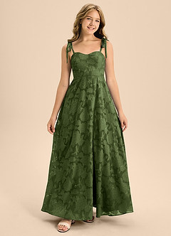 Azazie Rosey Junior Olive A-Line Sweetheart Neckline Floral Burnout Dress image5