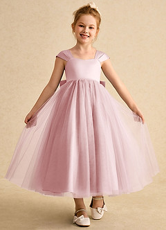 Azazie Chickadee Flower Girl Dresses Powder Pink Ball-Gown Sweetheart Neckline Matte Satin Dress image4