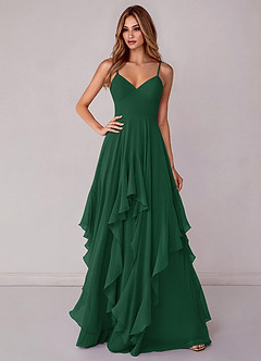 Azazie Zaina Abiti da Damigella Abito A-Line in Chiffon Verde Scuro image1