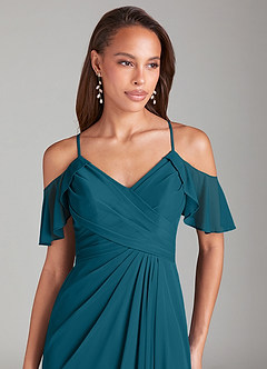 Azazie Dakota Robes de demoiselle d'honneur Robe Trapèze en Maille Épaule décolletée Bleu Encre image5