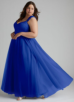 Azazie Luxi Bridesmaid Dresses Royal Blue A-Line Pleated Tulle Dress image9