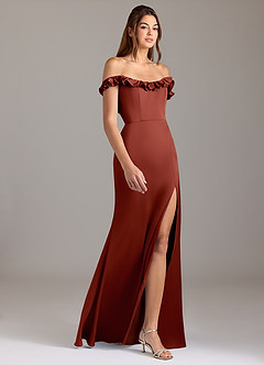 Azazie Callie Brautjungfernkleider Wandelbar A-Linie Gestreift Stretch-Satin Kleid Terrakotta image6